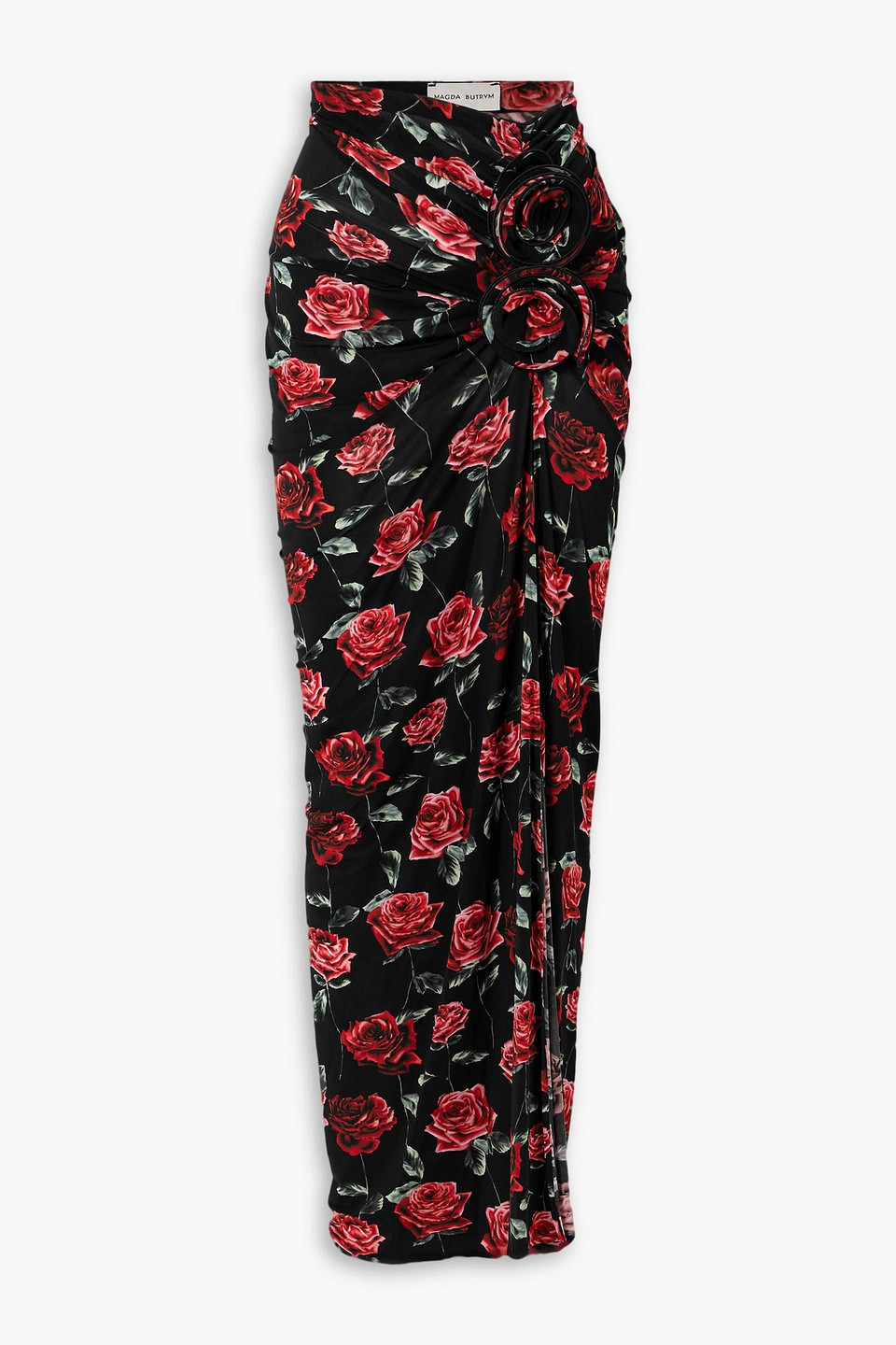 Magda Butrym Appliquéd Floral-print Stretch-jersey Maxi Skirt In Black