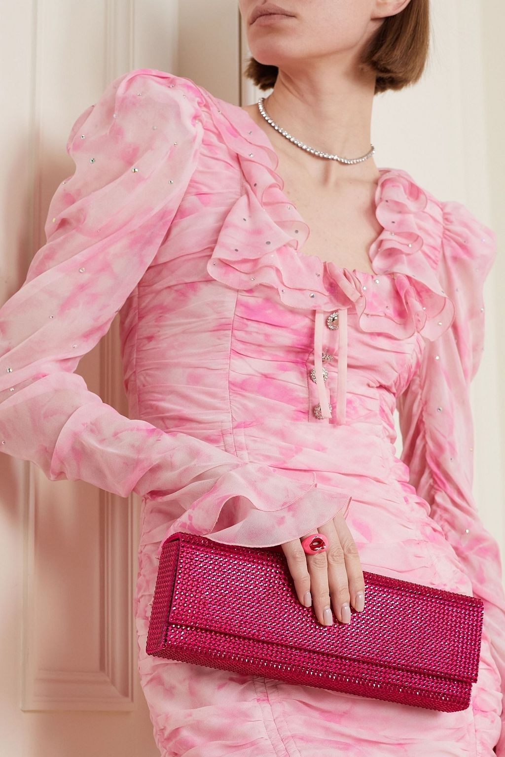 AMINA MUADDI Amini Paloma crystal-embellished satin clutch