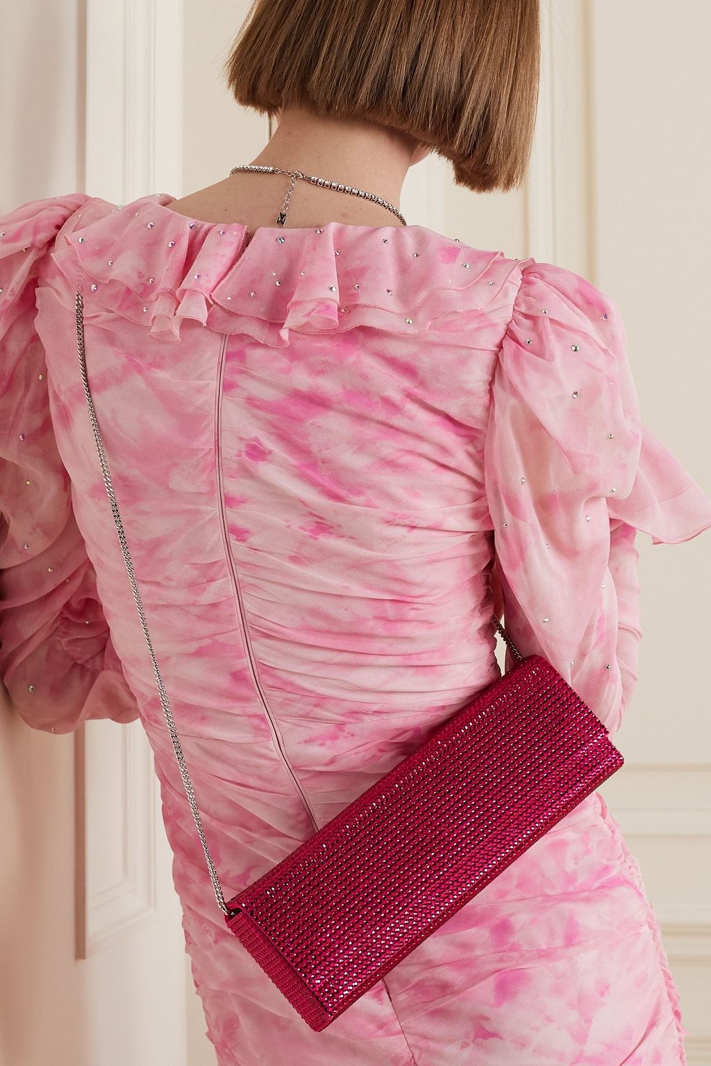 AMINA MUADDI Amini Paloma crystal-embellished satin clutch