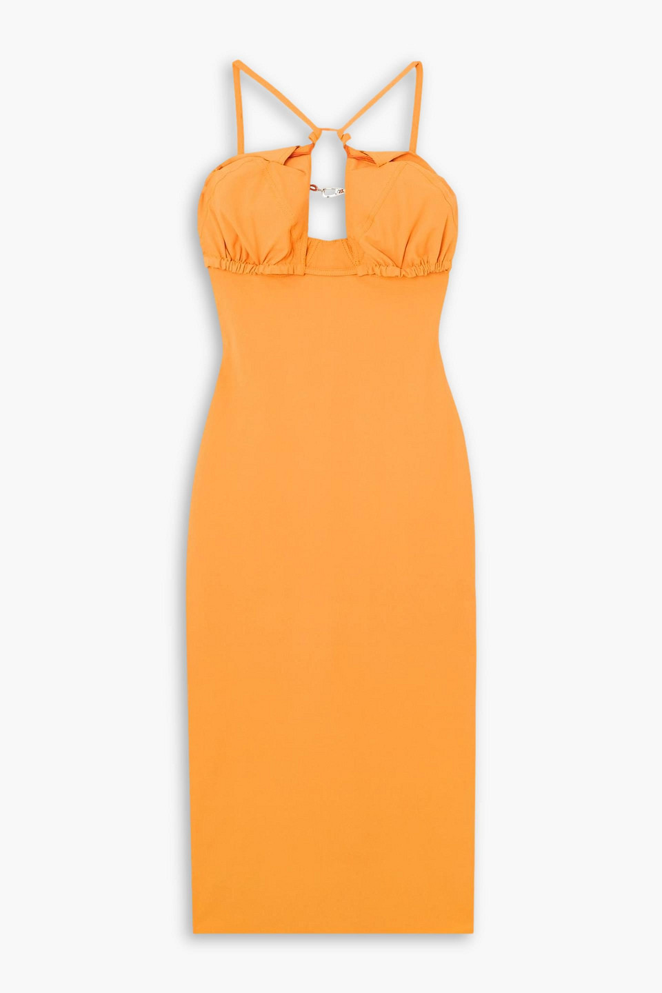 Jacquemus Hielo Cutout Draped Wool-blend Halterneck Mini Dress In Orange