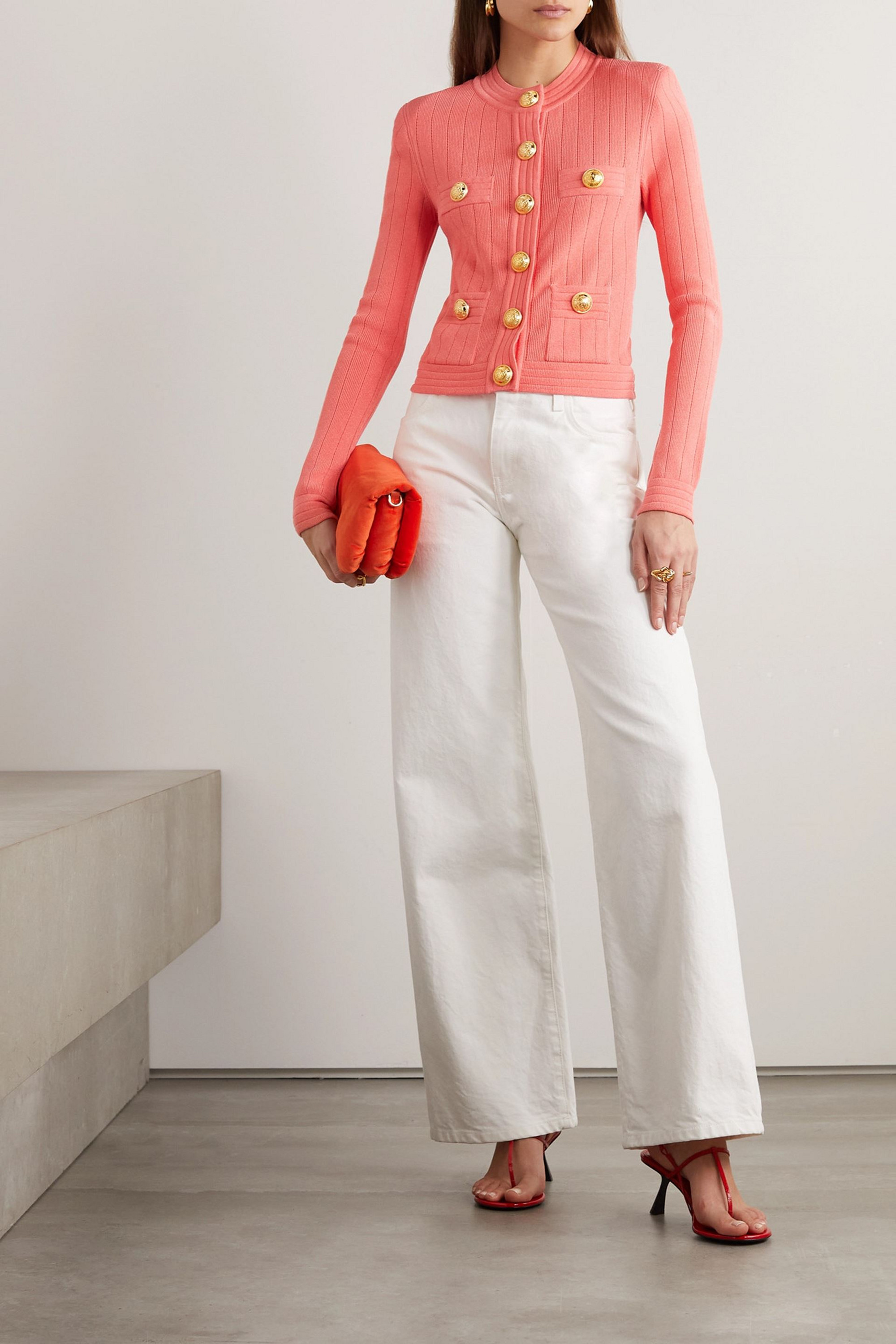 Balmain Button-embellished pointelle-knit cardigan