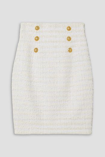 BALMAIN Button-embellished metallic cotton-blend tweed mini skirt
