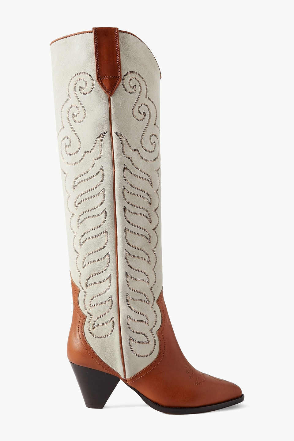 Isabel Marant Liela Leather-trimmed Embroidered Suede Cowboy Boots In Tan
