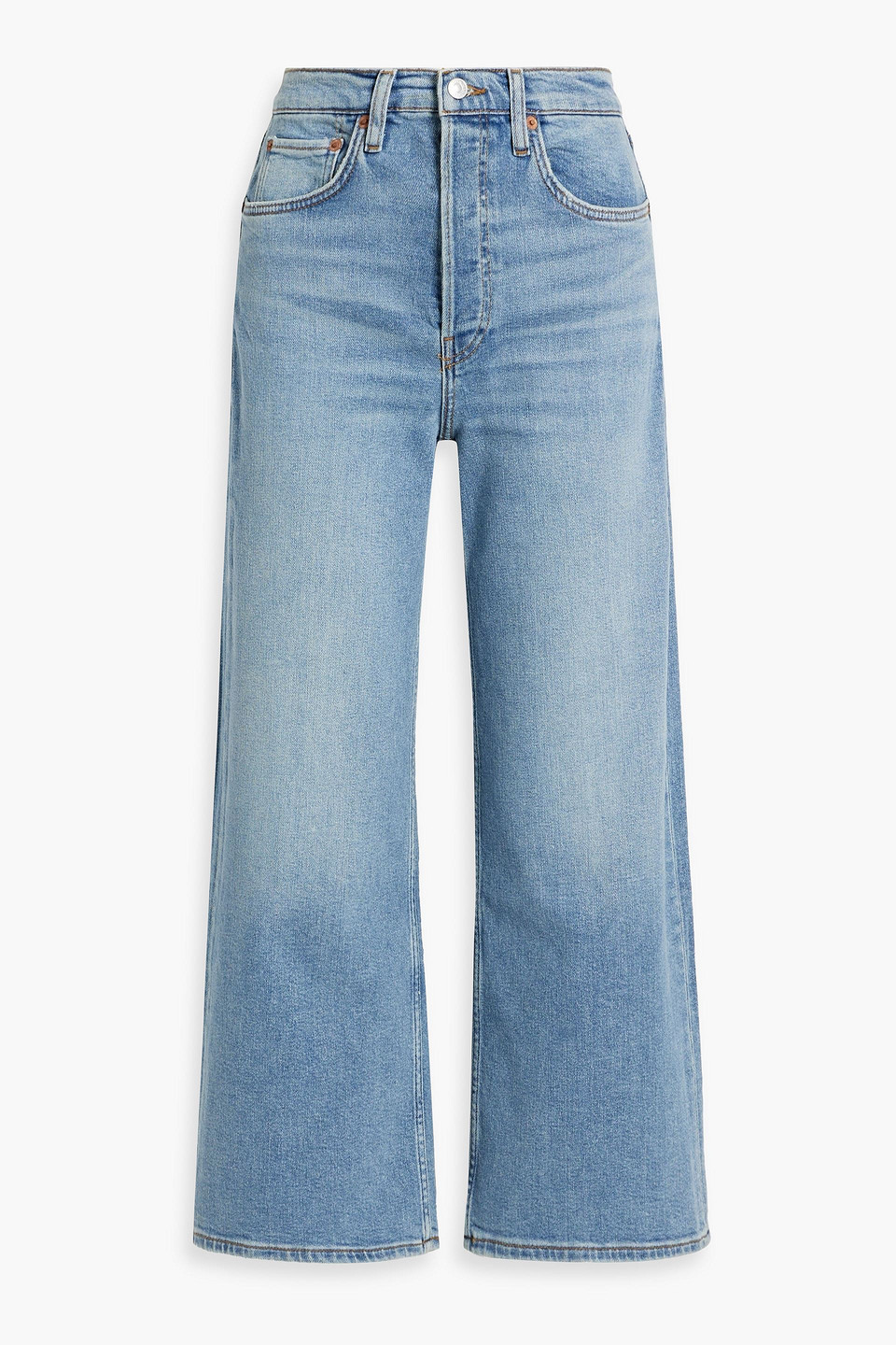 Levi's Cropped Faded High-rise Wide-leg Jeans In Mid Denim