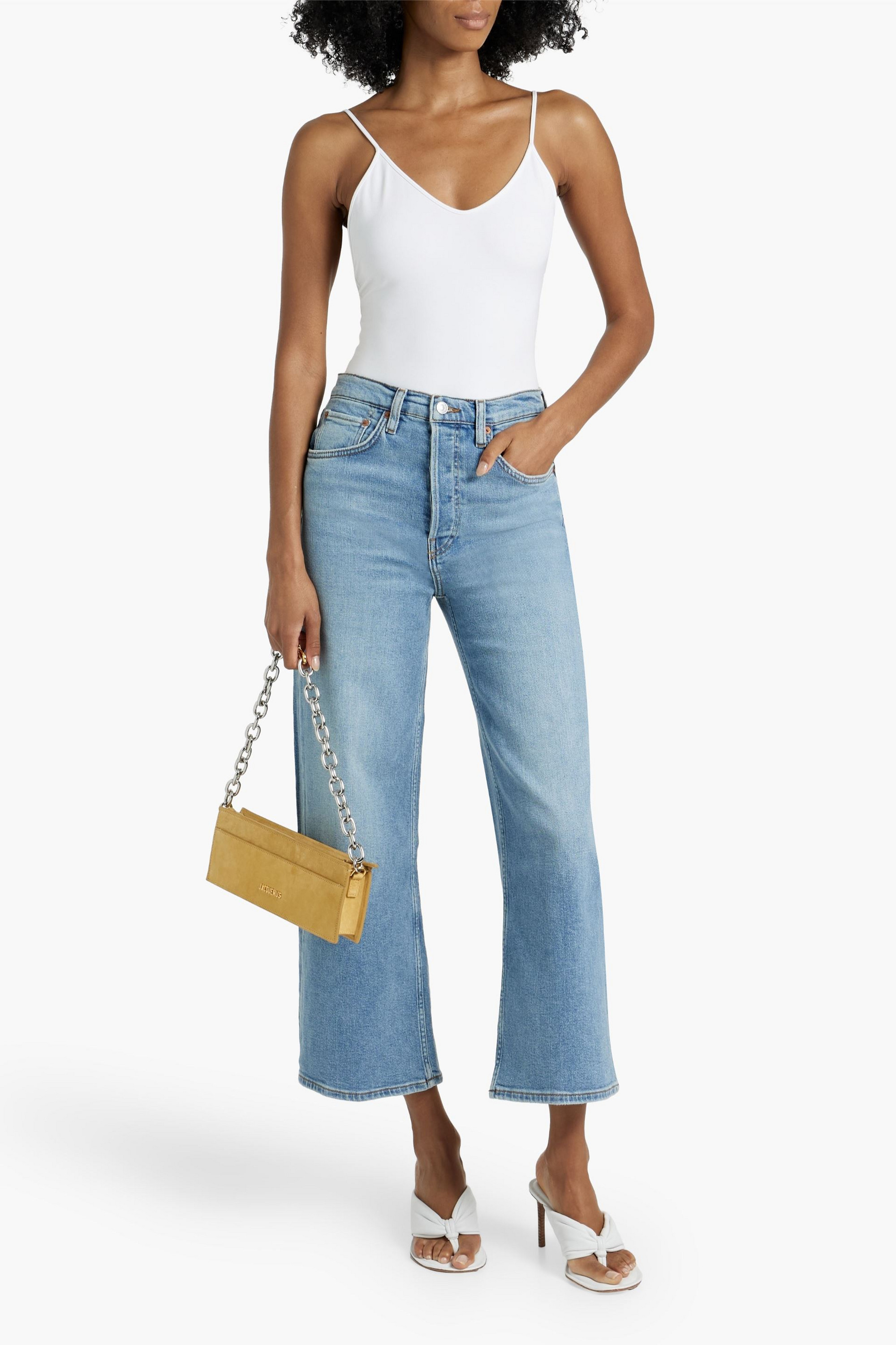 RE/DONE WITH LEVI'S Cropped faded high-rise wide-leg jeans