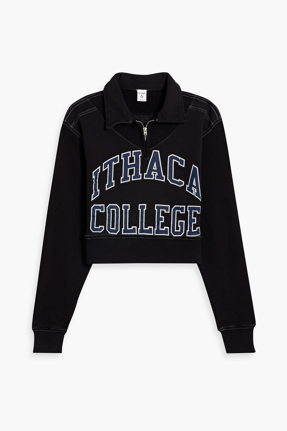 Re/done 90s Cropped Printed Cotton-blend Fleece Half-zip Sweatshirt In Black