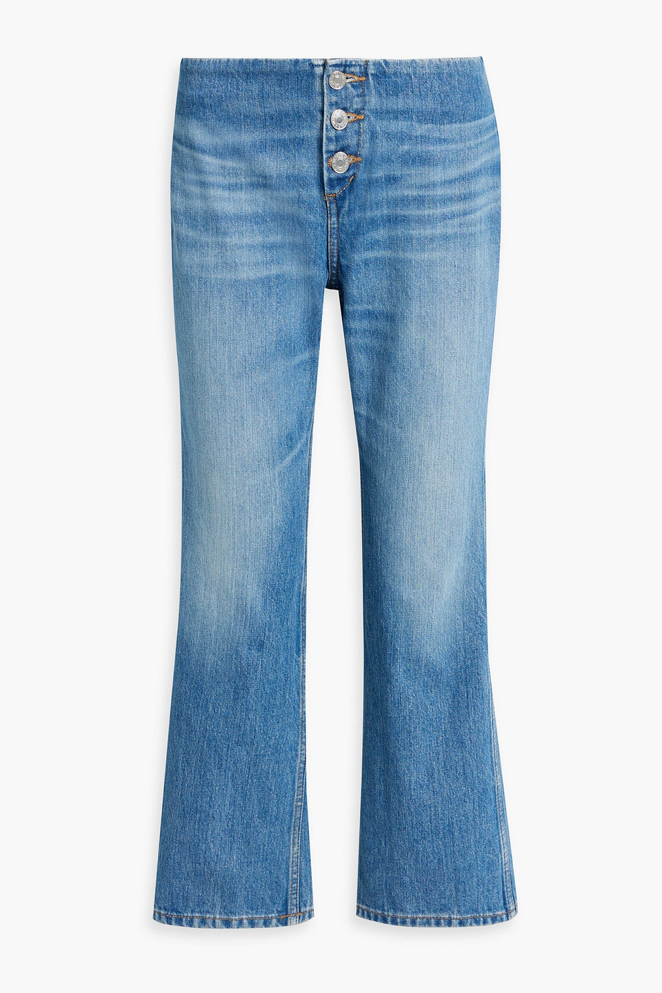 Re/done Cropped Low-rise Bootcut Jeans In Mid Denim
