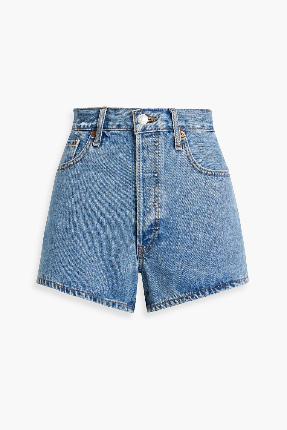 Re/done Denim Shorts In Mid Denim