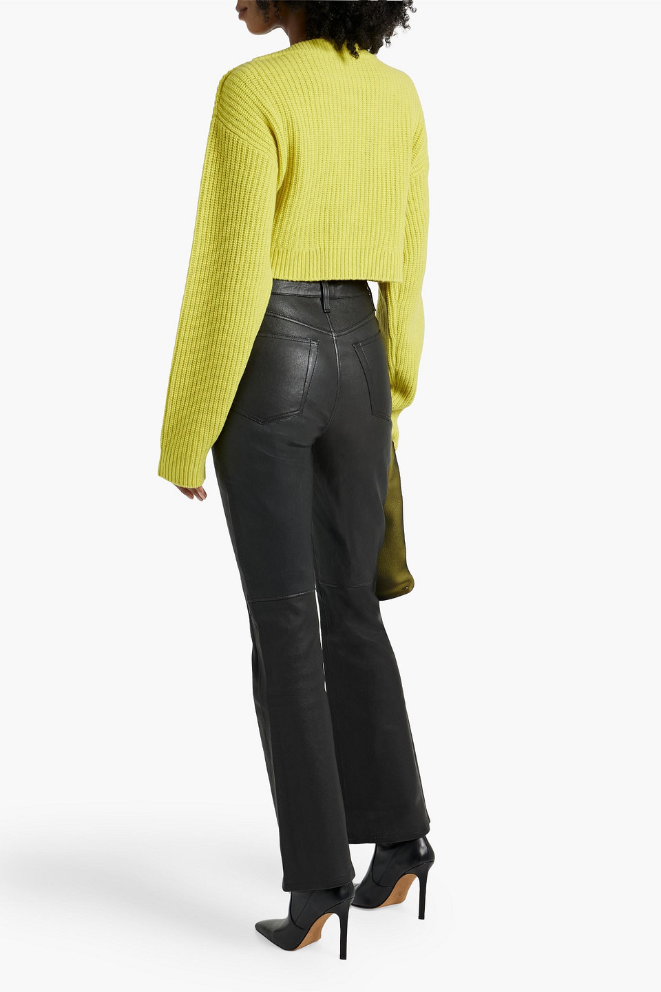 Re/done Cropped Ribbed Wool Sweater In Lime Green