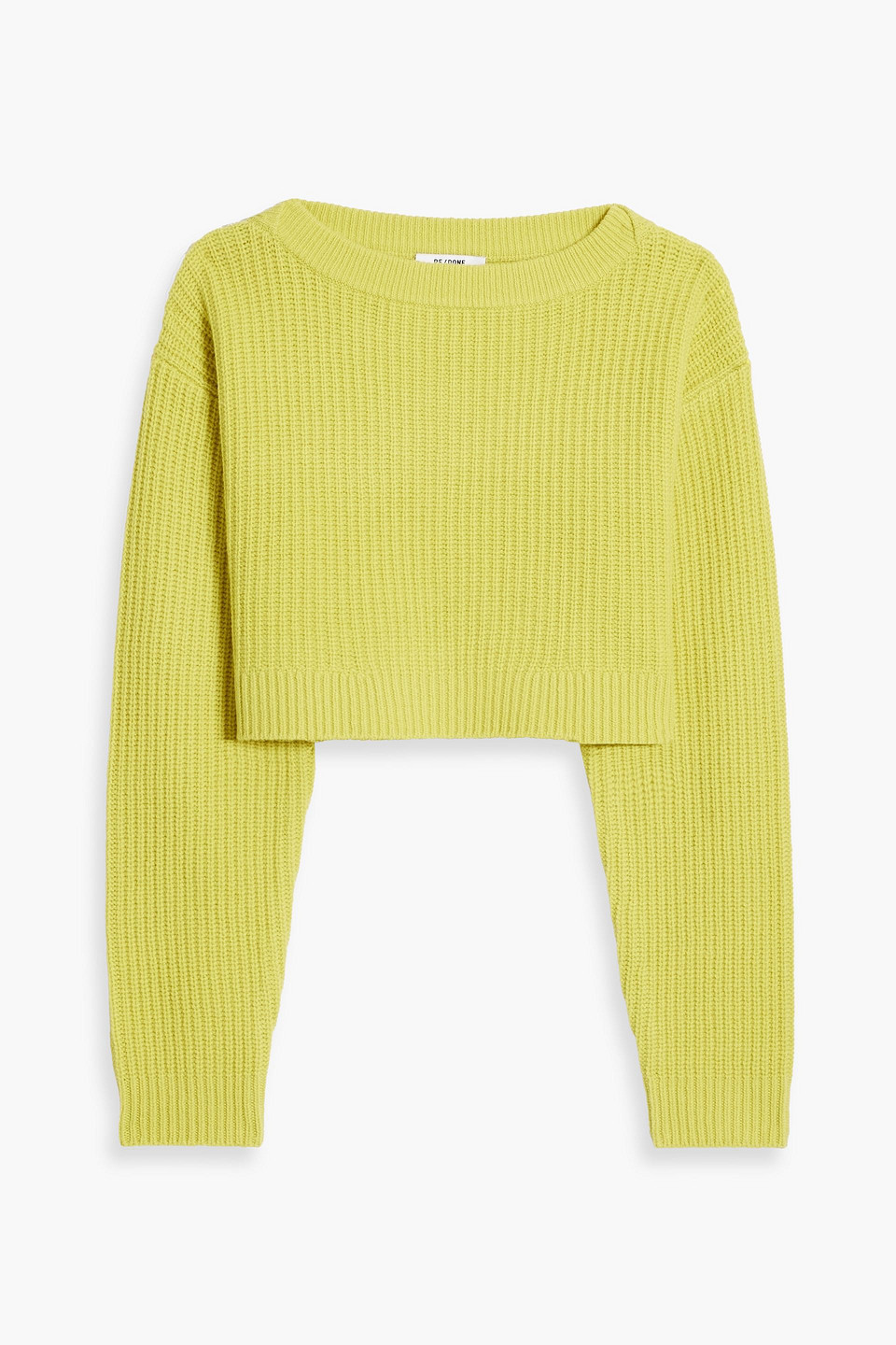 Re/done Cropped Ribbed Wool Sweater In Lime Green