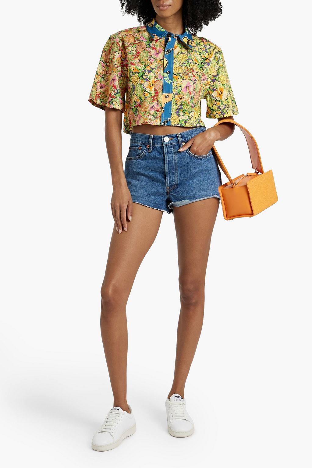 RE/DONE Cropped printed cotton shirt