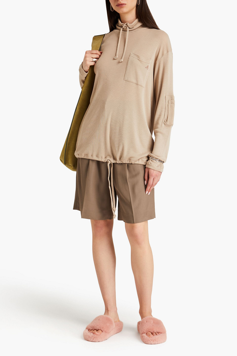 Acne Studios Ribbed Lyocell Turtleneck Top In Beige
