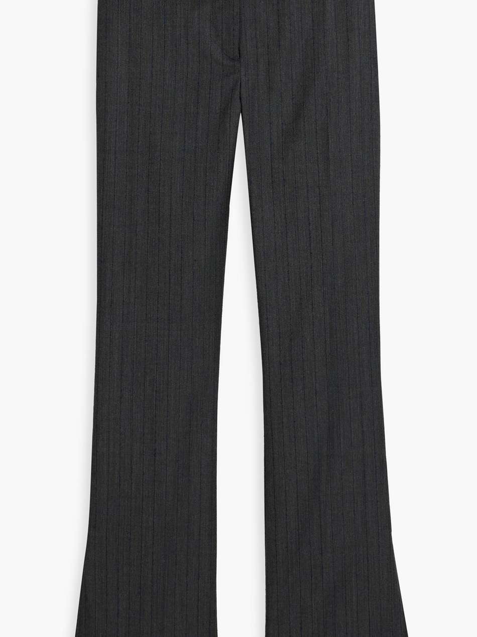 pinstriped herringbone wool-blend tweed flared pants
