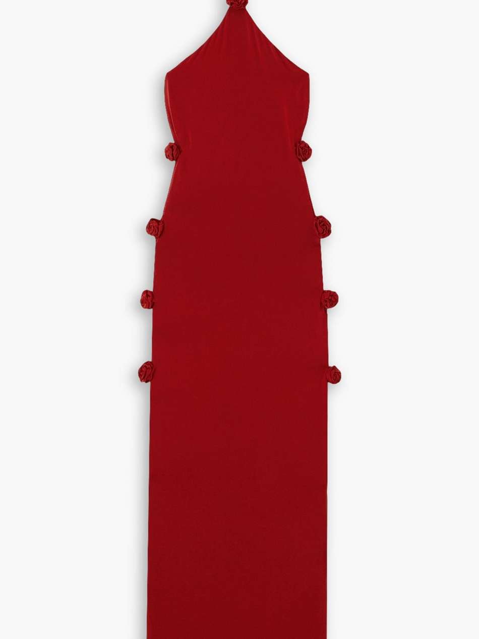 appliquéd cutout stretch-jersey halterneck maxi dress