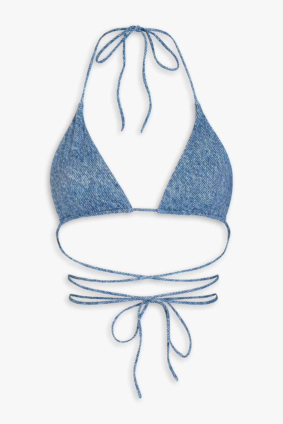 MAGDA BUTRYM DENIM-EFFECT HALTERNECK TRIANGLE BIKINI TOP