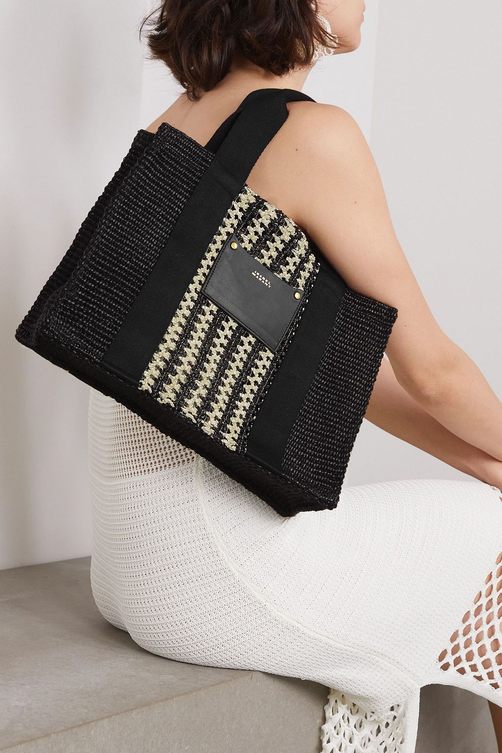 ISABEL MARANT Aruba small grosgrain-trimmed crocheted cotton-blend tote