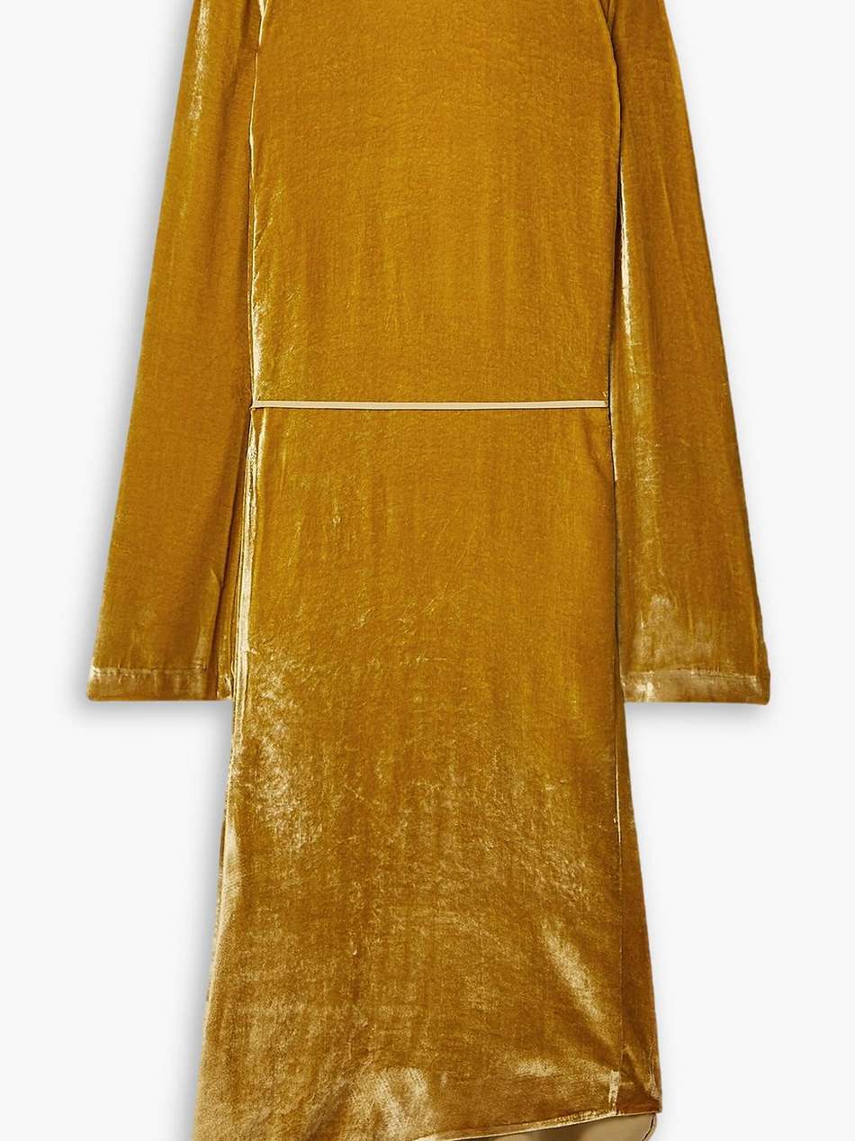 agento open-back velvet midi wrap dress