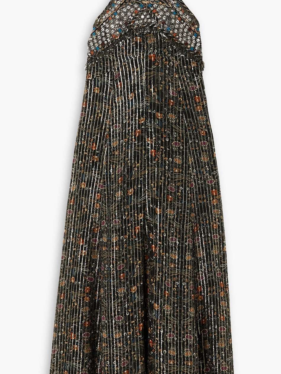 ophelie embellished metallic printed silk-blend chiffon midi dress