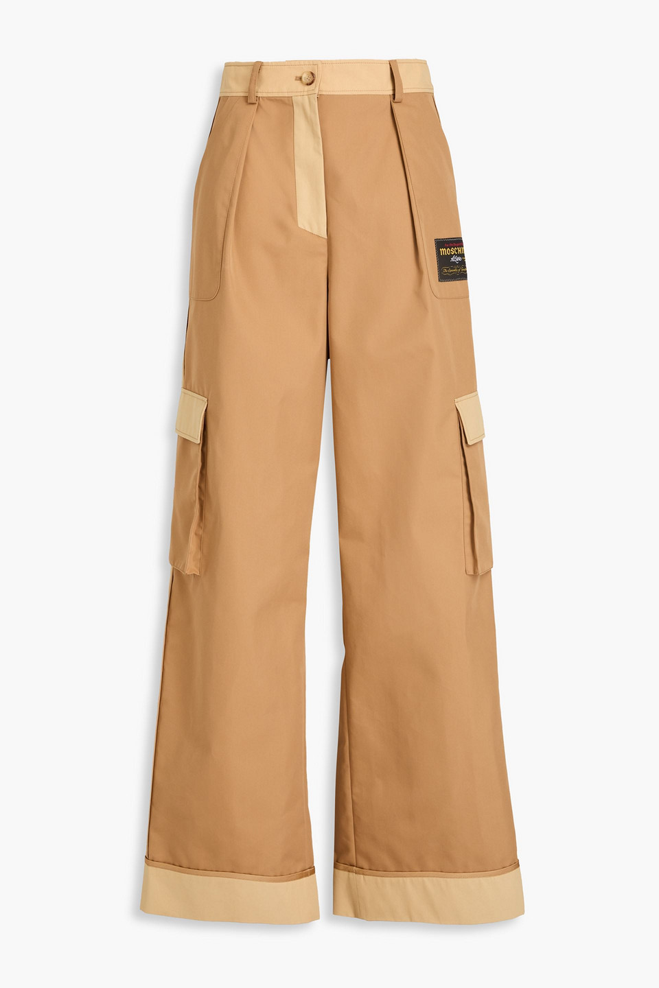 Moschino Pleated Cotton-blend Gabardine Cargo Pants In Camel