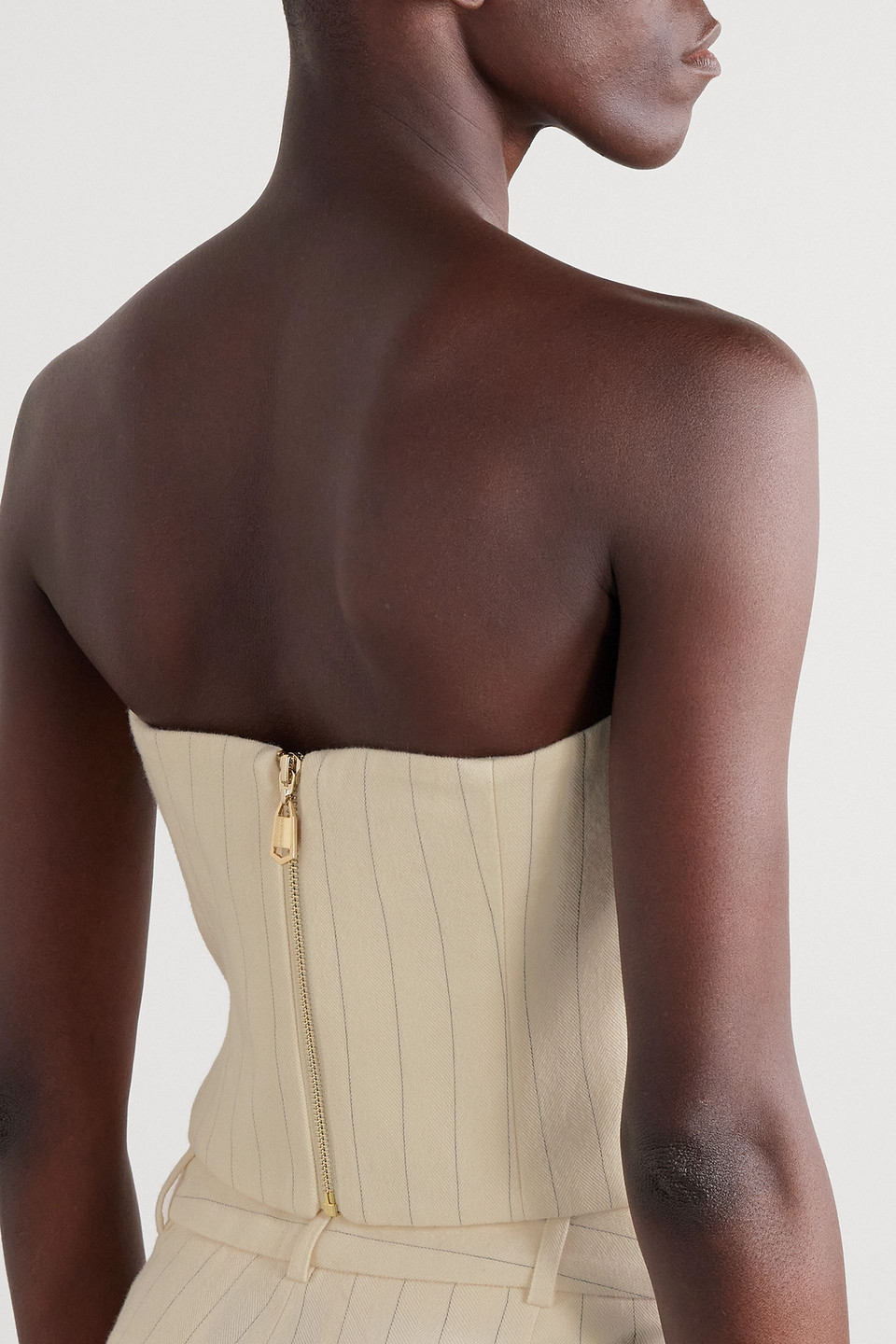Zimmermann Luminosity Bustier Aus Einer Woll-baumwollmischung Mit Nadelstreifen Und Fischgratmuster In Creme