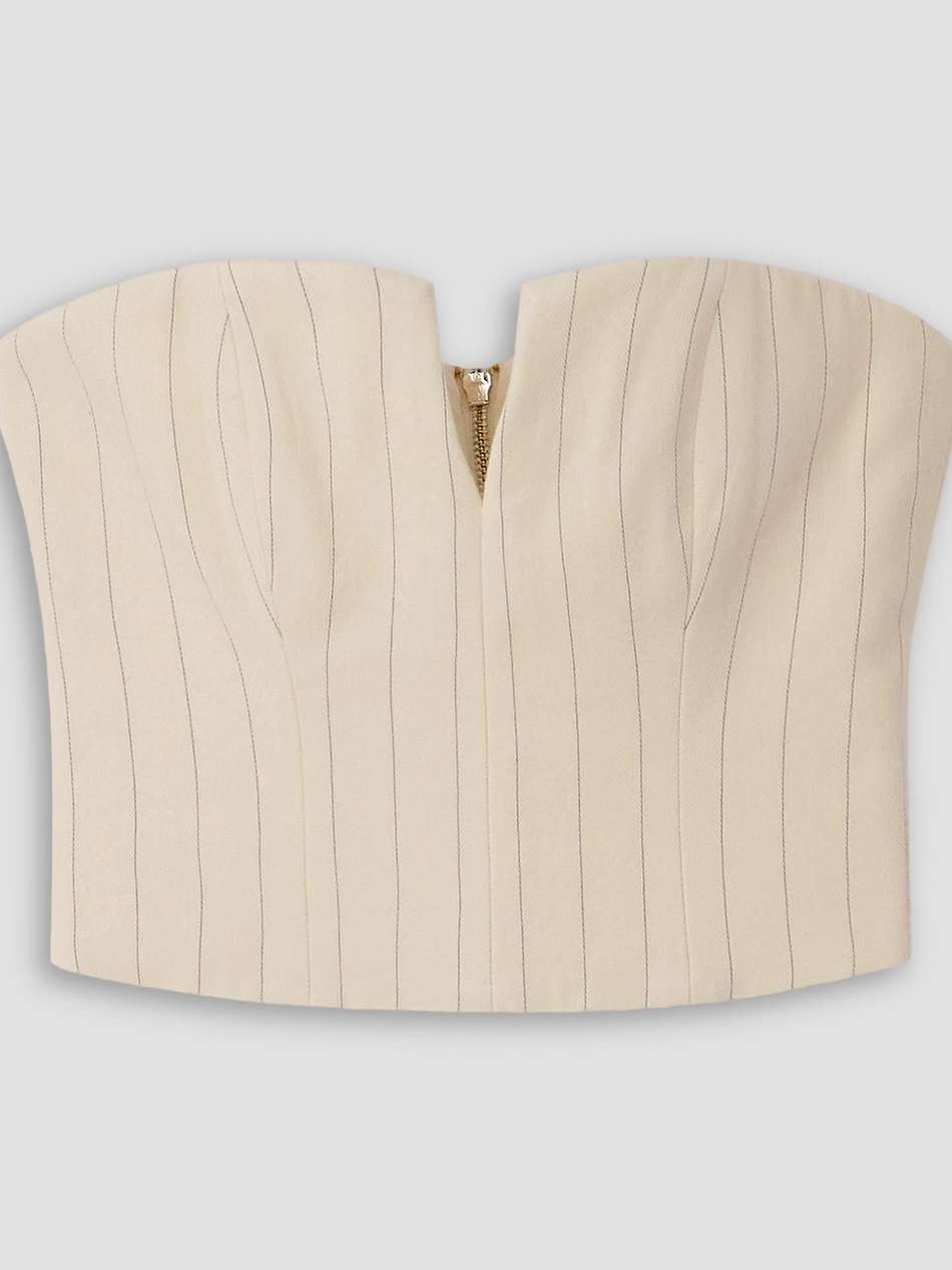 luminosity pinstriped wool and cotton-blend herringbone bustier top