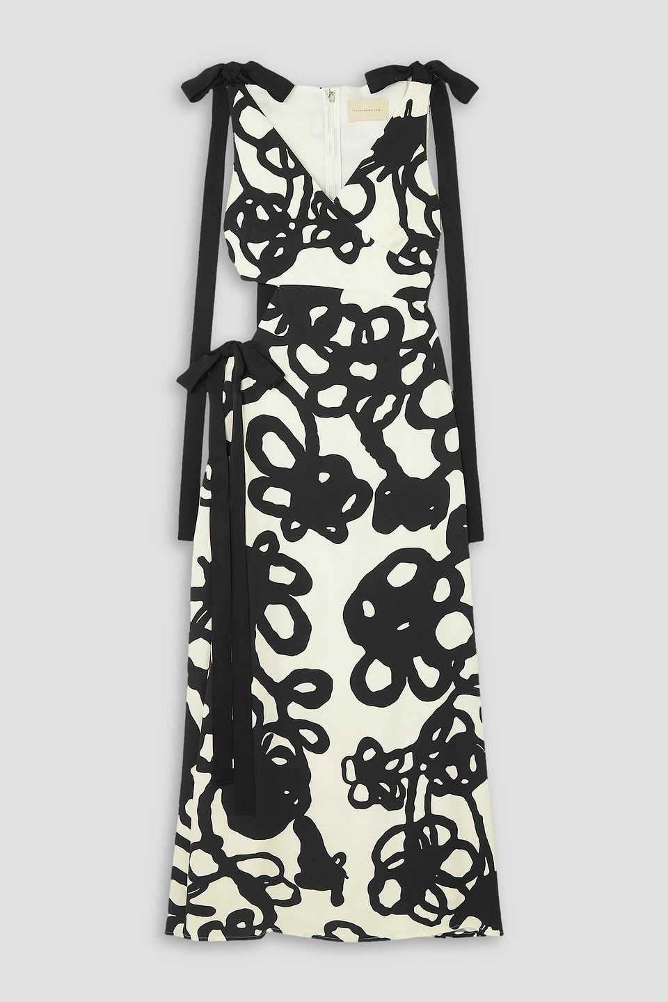Christopher Kane Ivy Tie-detailed Cutout Floral-print Crepe Midi Dress In Ivory