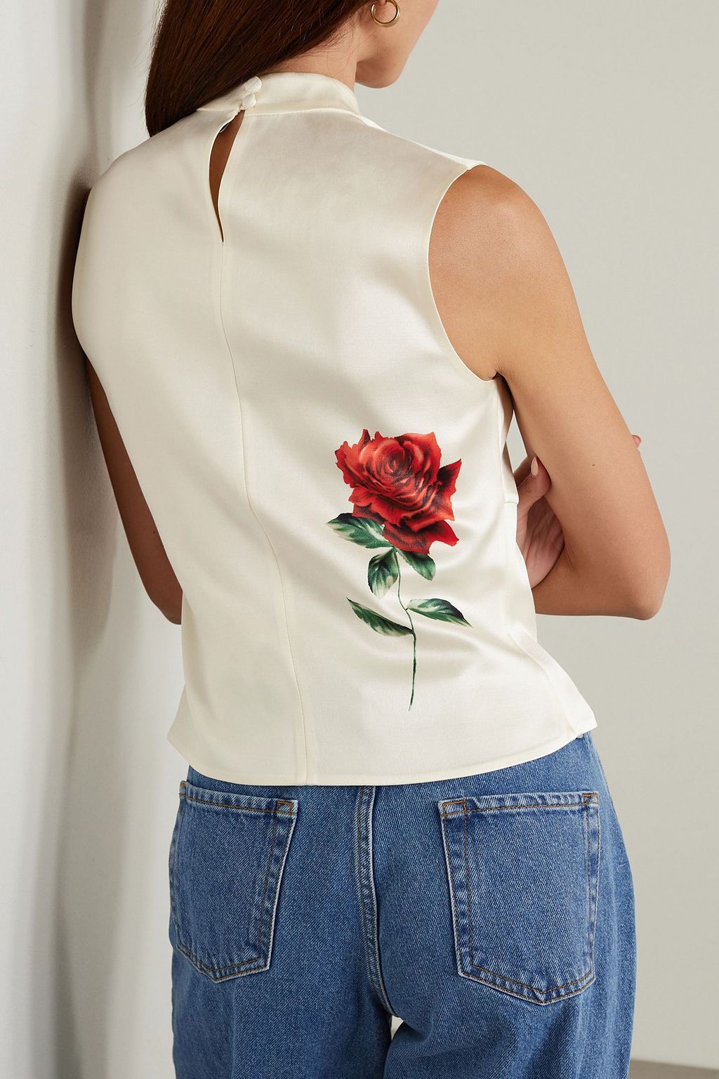 MAGDA BUTRYM Gathered cutout floral-print silk and wool-blend top