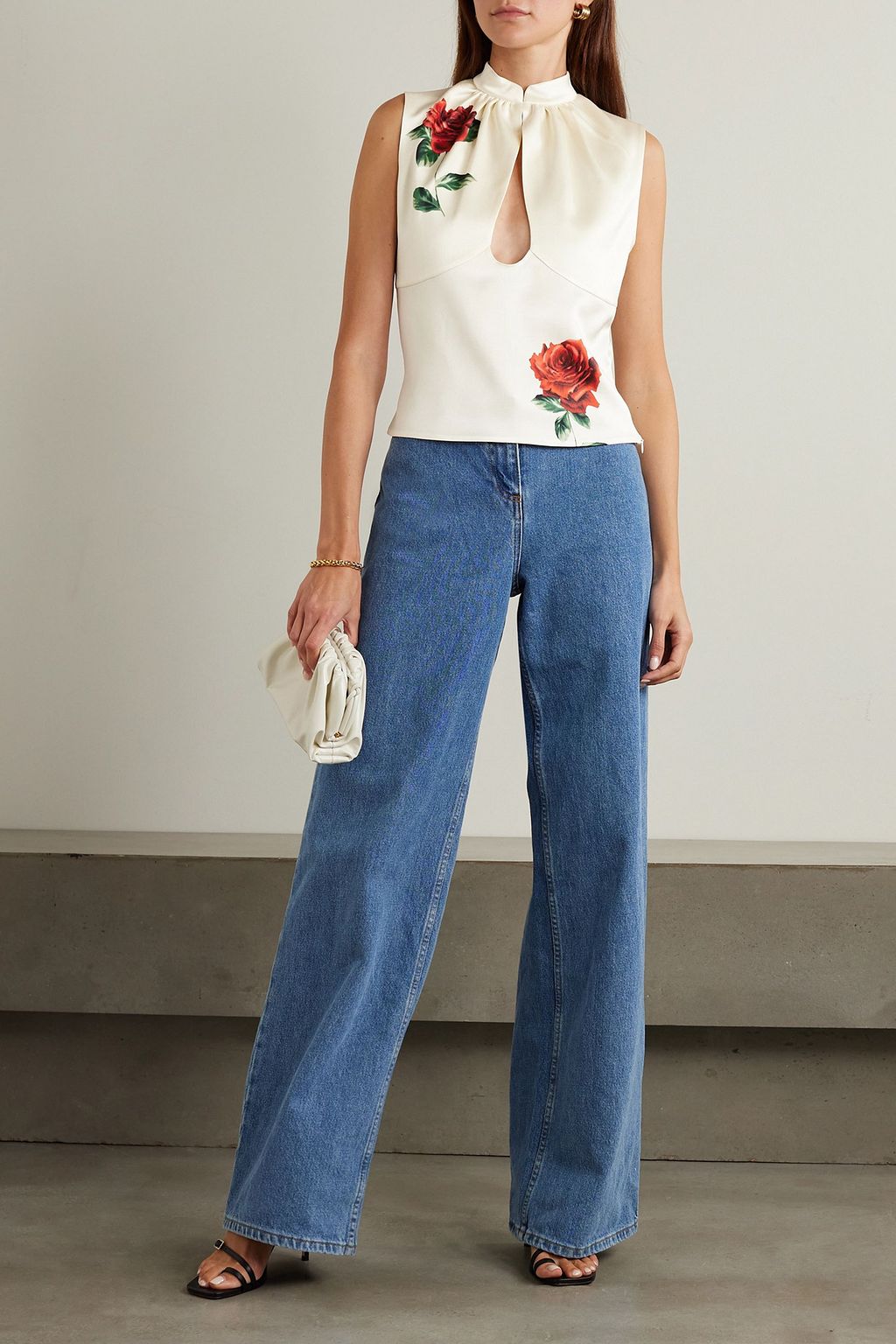 MAGDA BUTRYM Gathered cutout floral-print silk and wool-blend top