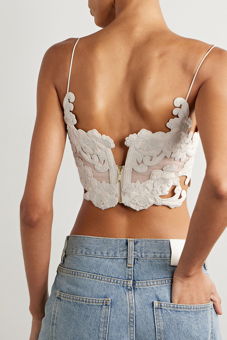 Zimmermann Sensory Velvet Lace Bodice Top In Ivory