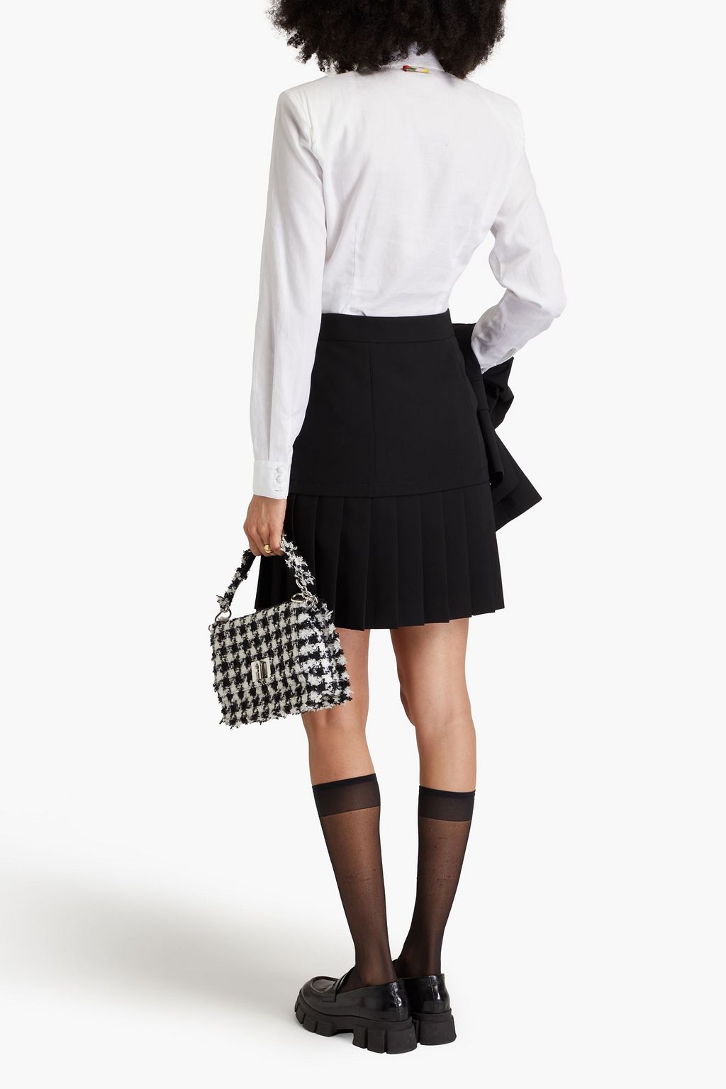 MOSCHINO Button-embellished pleated crepe mini skirt