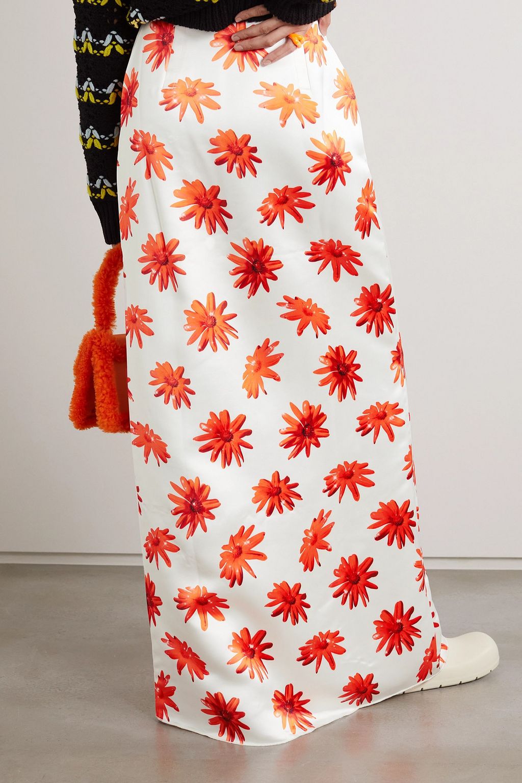 MERYLL ROGGE Crystal-embellished floral-print satin maxi skirt
