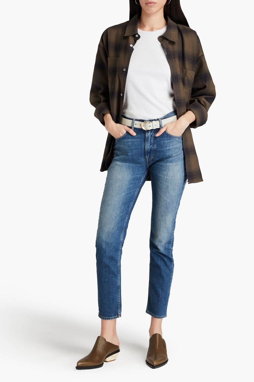 ACNE STUDIOS BLÅ KONST جينز بأرجل ضيقة وخصر عالٍ ولون باهت