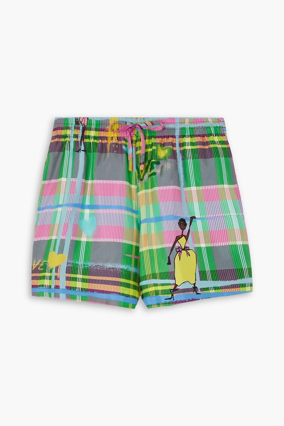 Az Factory Chromatic Love Printed Silk Shorts In Green