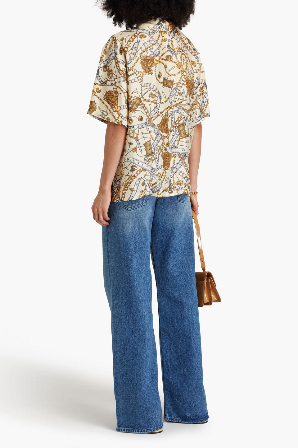 Moschino Printed Silk-twill Shirt In Cream