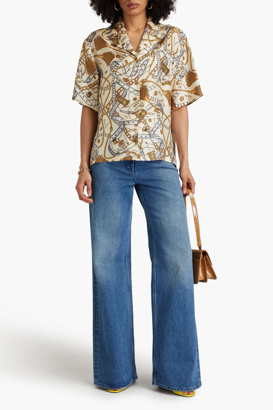 Moschino Printed Silk-twill Shirt In Cream