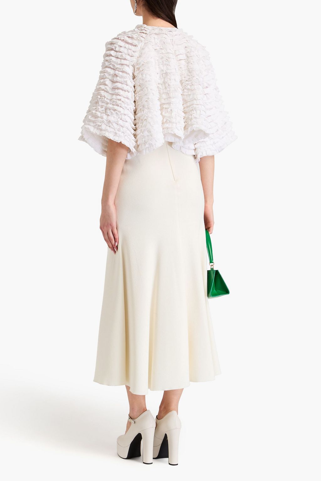 ALICE + OLIVIA جاكيت قصير من الجورجيت مزين بكشاكش