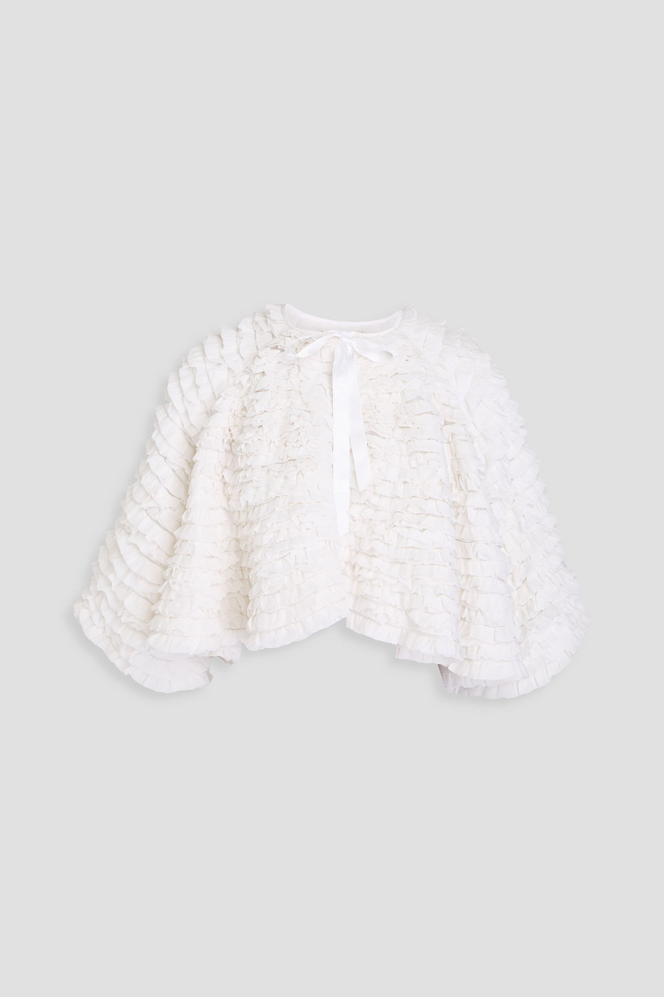Alice And Olivia Cropped Ruffled Georgette Jacket In Off-white