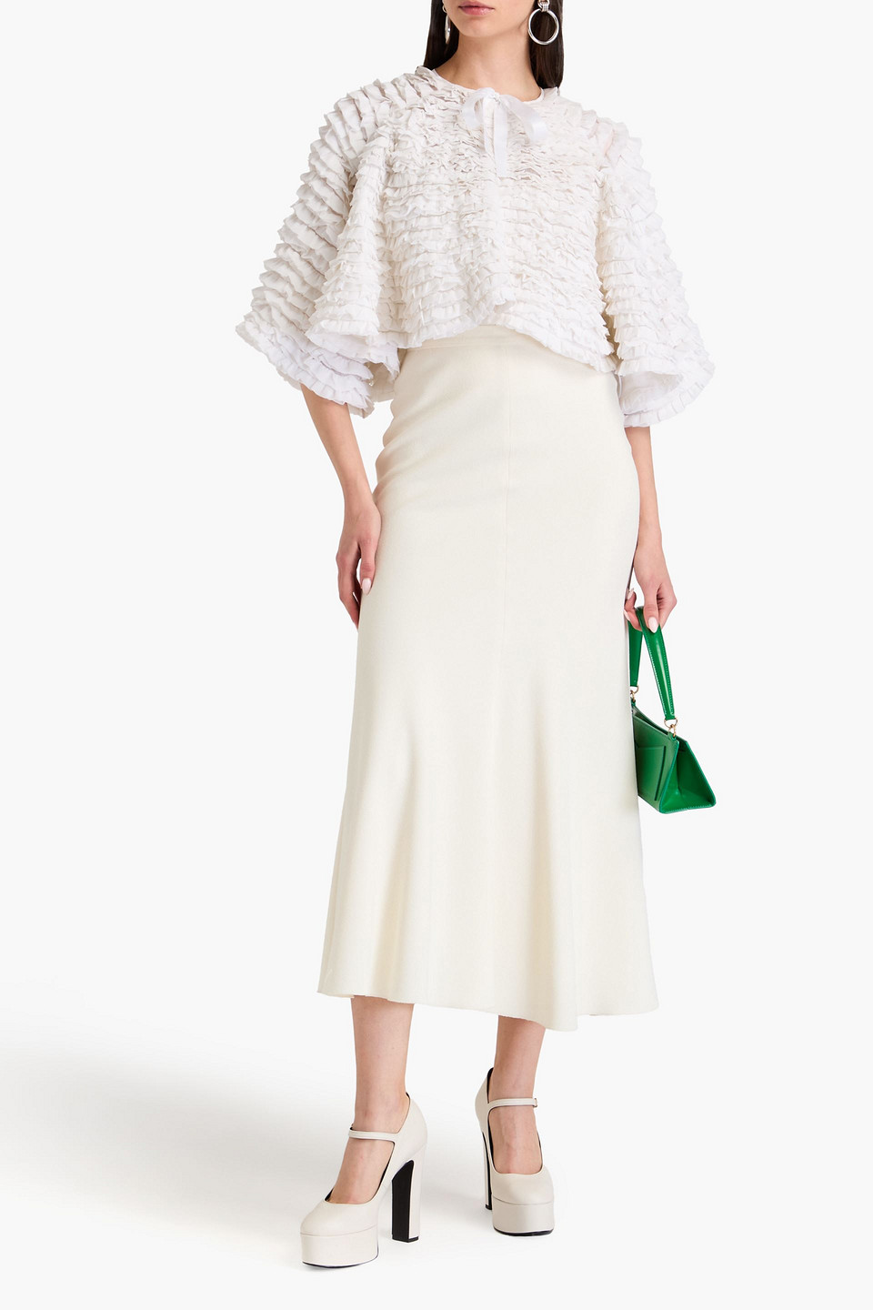 Alice And Olivia Cropped Ruffled Georgette Jacket In Off-white
