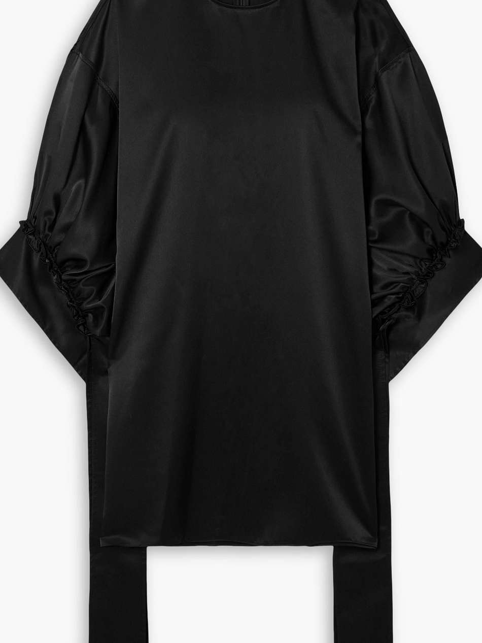 gathered ruffled satin mini dress