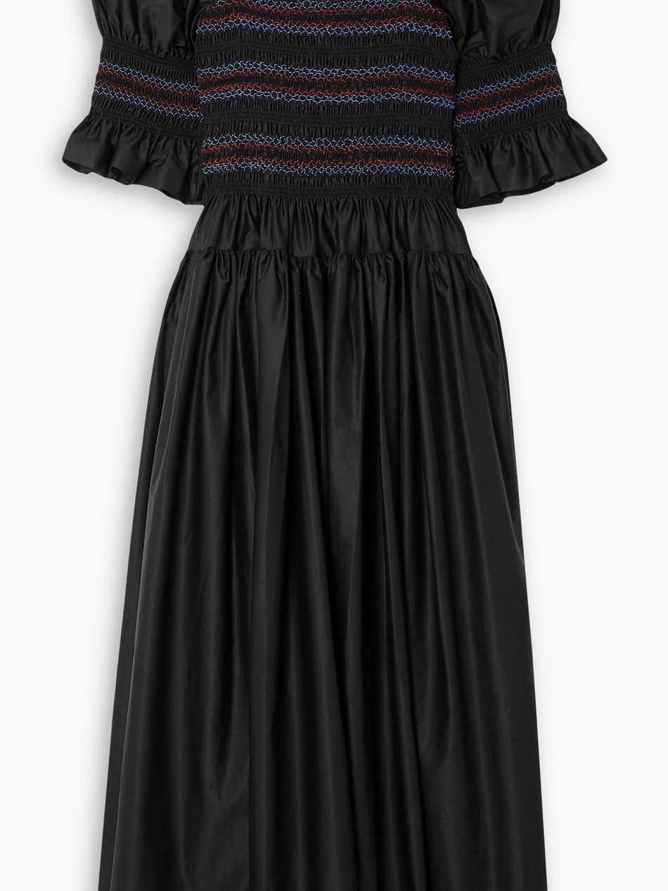 chelsea embroidered shirred cotton-satin midi dress