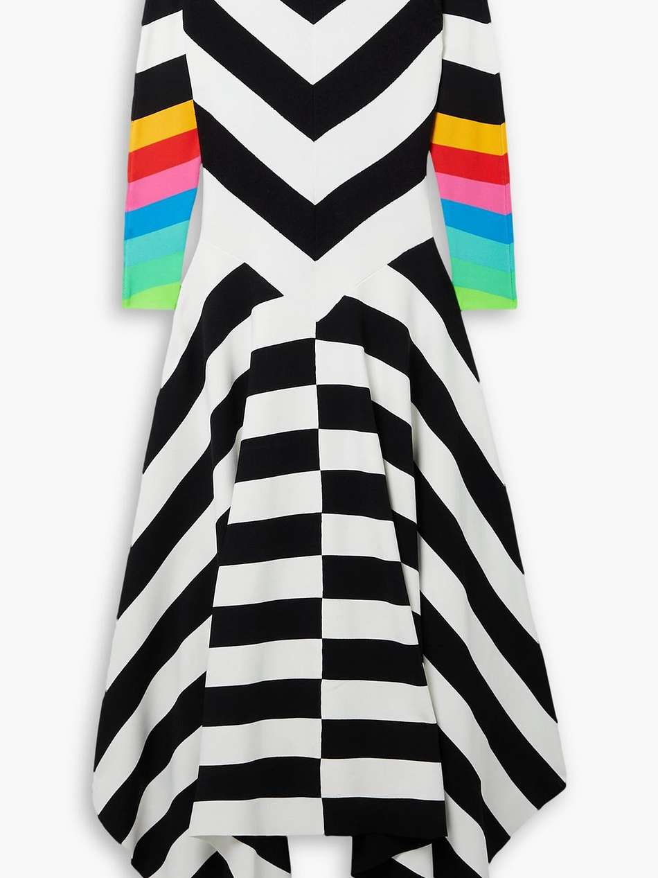 asymmetric striped stretch-knit maxi dress
