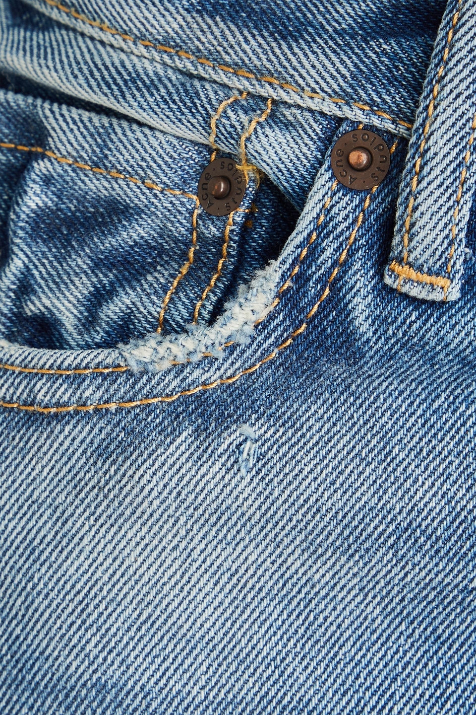 Acne Studios Distressed Faded Denim Shorts In Mid Denim