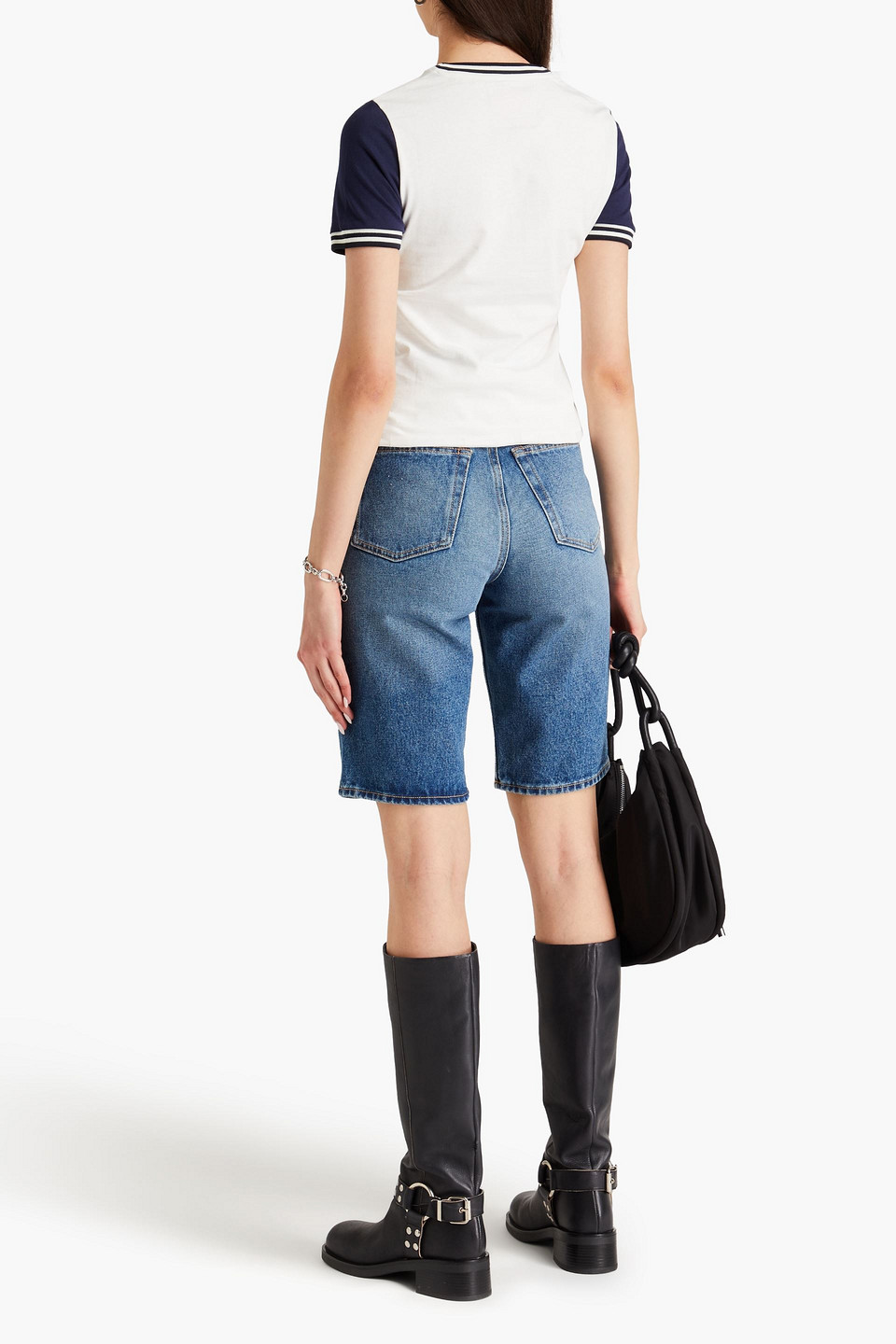 Acne Studios Distressed Faded Denim Shorts In Mid Denim