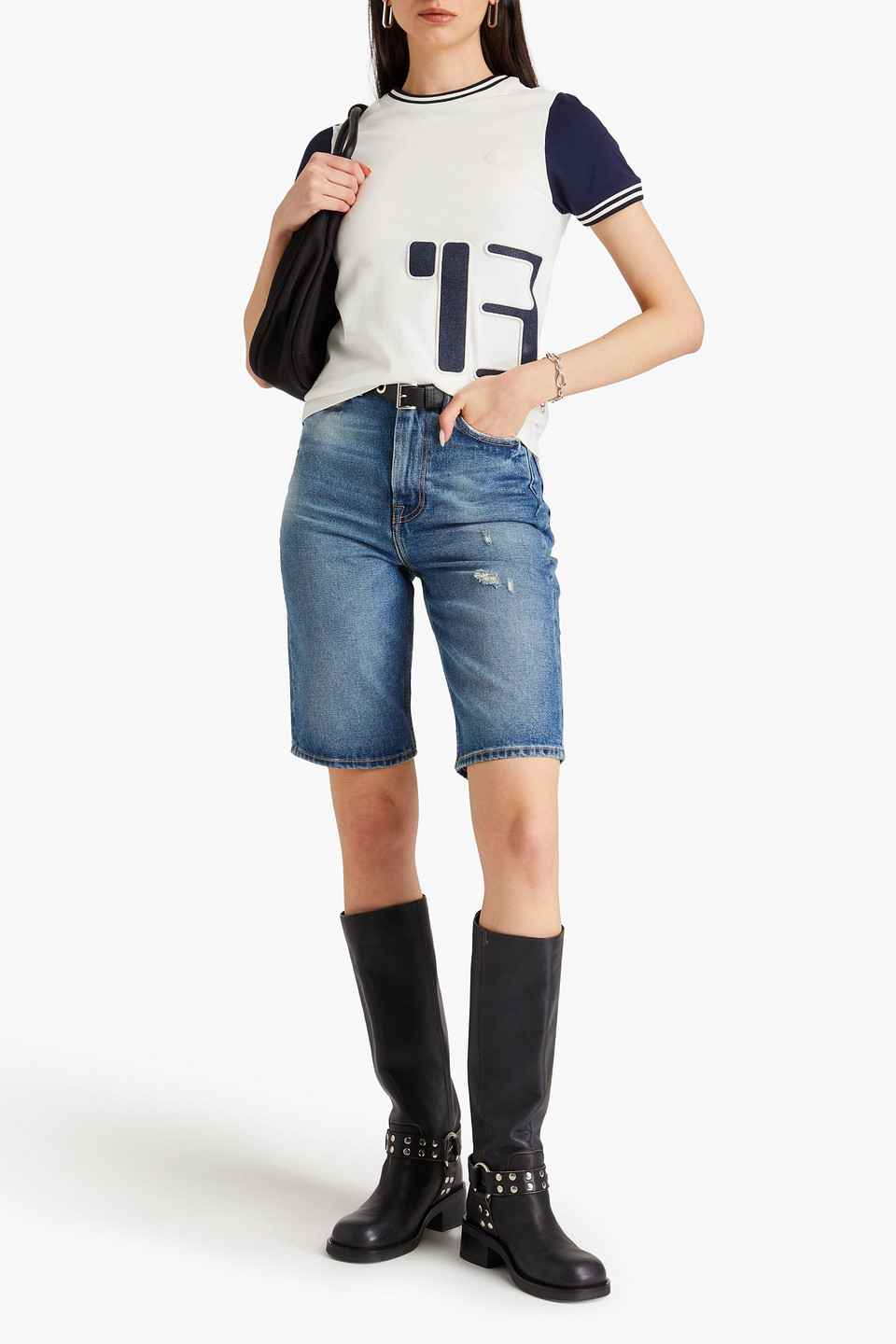 Acne Studios Distressed Faded Denim Shorts In Mid Denim