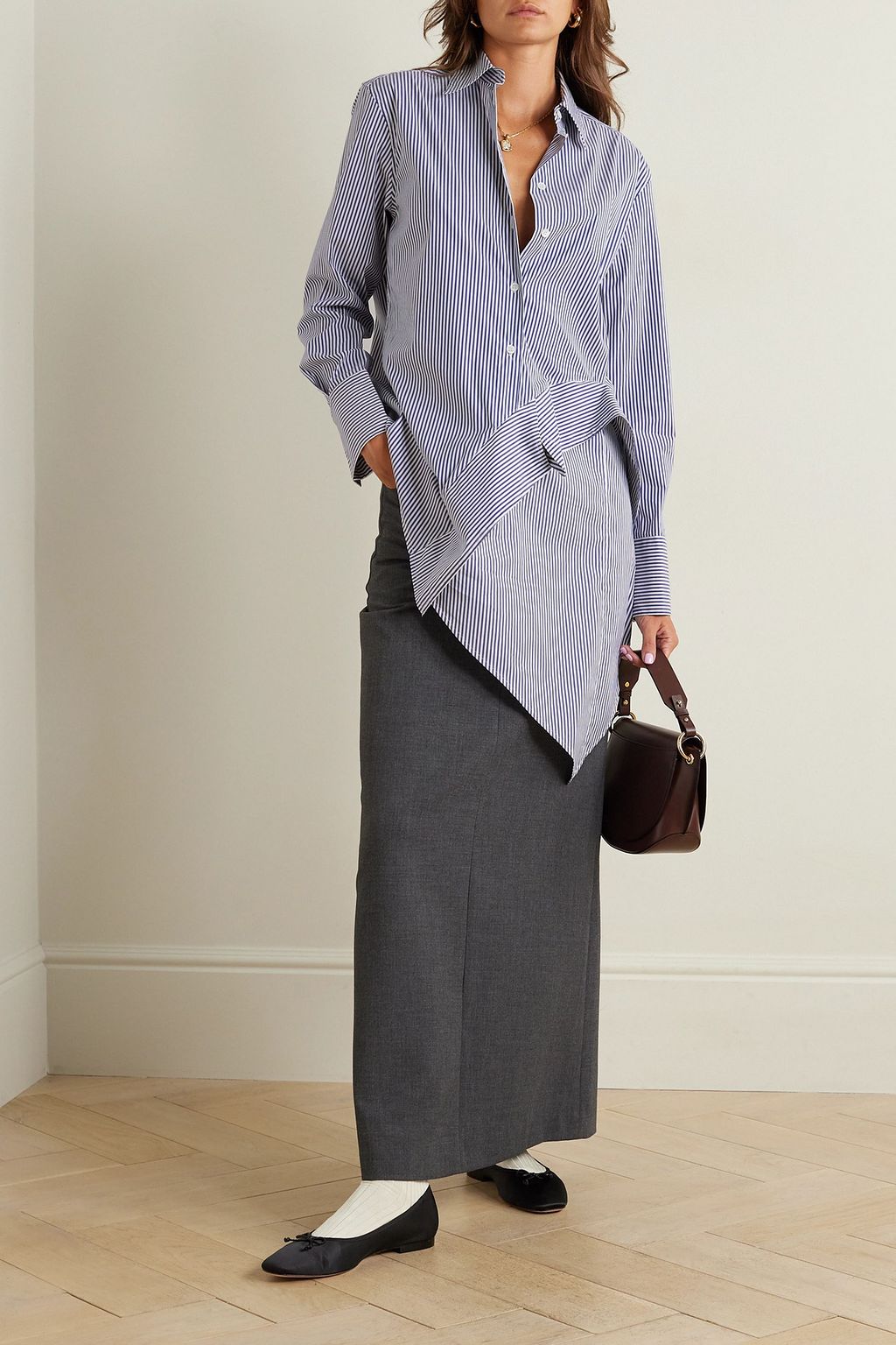 JW ANDERSON Asymmetrisches Hemd aus gestreifter Popeline aus einer Baumwollmischung