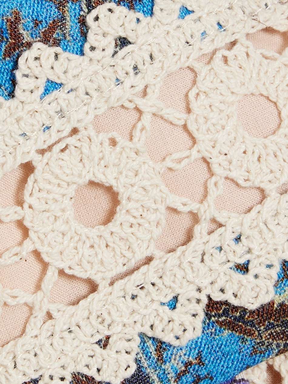 crochet-trimmed patchwork paisley-print linen midi dress