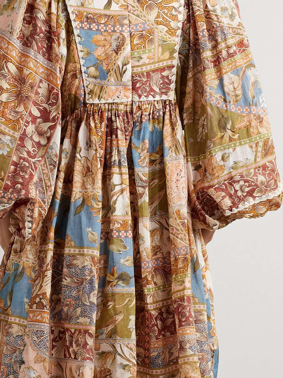 chintz crochet-trimmed printed ramie mini dress