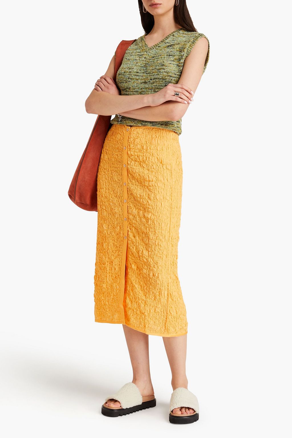 ACNE STUDIOS تنورة متوسطة الطول من مزيج القطن المجعّد