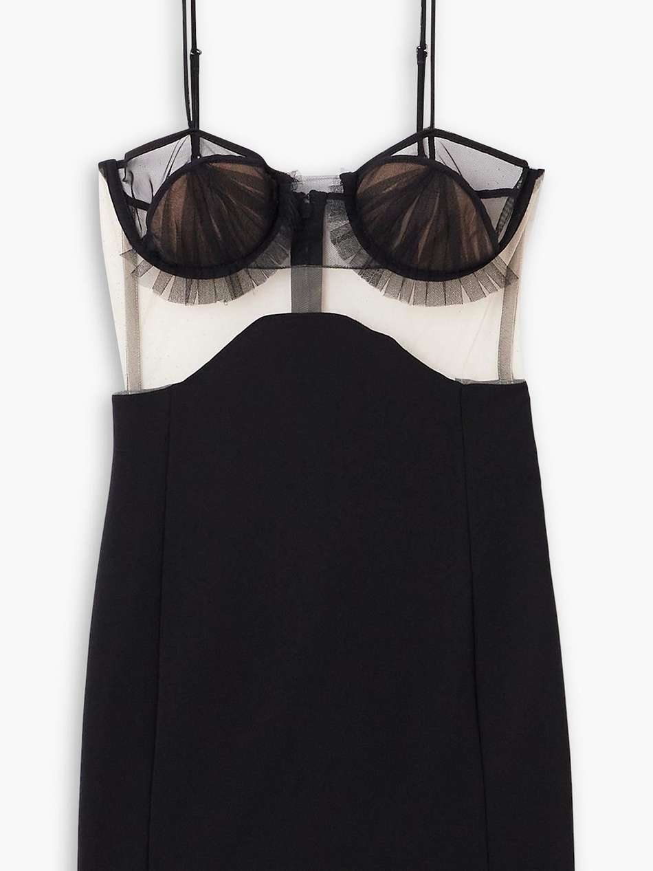 gathered tulle-trimmed stretch-crepe mini dress