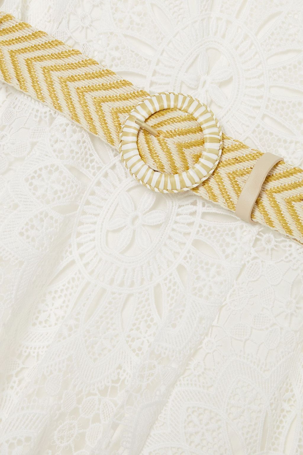 ZIMMERMANN فستان Chintz Doily متوسّط الطول من دانتيل غَيبُور بقصة غير متماثلة وحزام